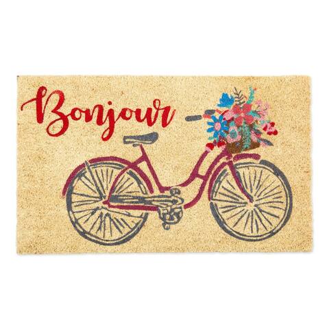 Beige and Red Bonjour Bike Rectangular Doormat 18" x 30"
