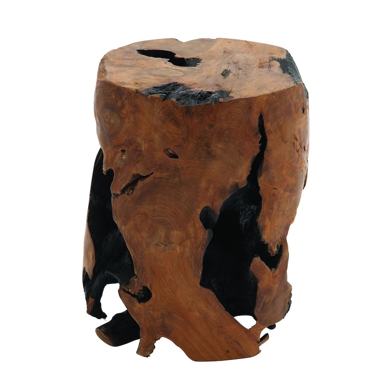 Teak Wood Handmade Live Edge Stump Side End Accent Table with Charred Detailing - Brown - Roche River Decor - Brown