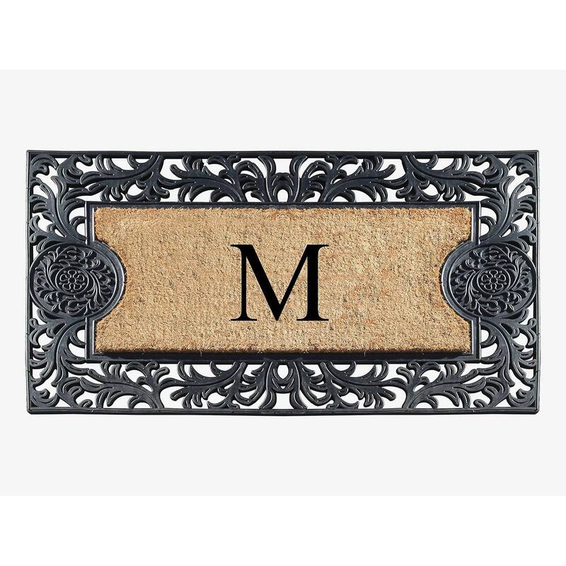 A1HC Floral Border Rubber and Coir Large Outdoor Durable Monogrammed Doormat, Black - 23" X 38"
