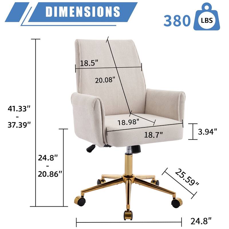 Corduroy Swivel Office Chair with Wheels, Ergonomic High Back Task Chair, Upholstered Accent Chair with Adjustable Height