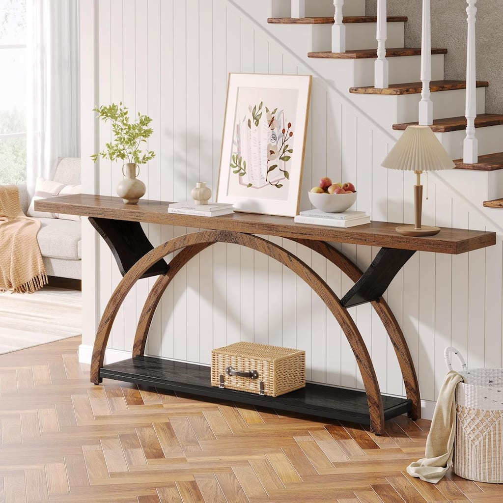 70.87" Console Table with Storage Shelf with Half Moon Frame for Hallway, Living Room