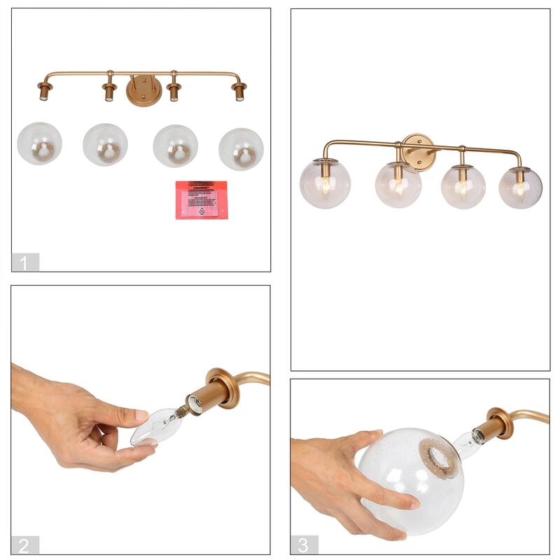 Modern Farmhouse 4-Light Orb Glass Linear Bathroom Vanity Light - L30.5"x W 7"x H 10"