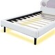 preview thumbnail 16 of 14, Twin Platform Bed with Paw-Shaped Headboard and LED Lighting, Pink Upholstery