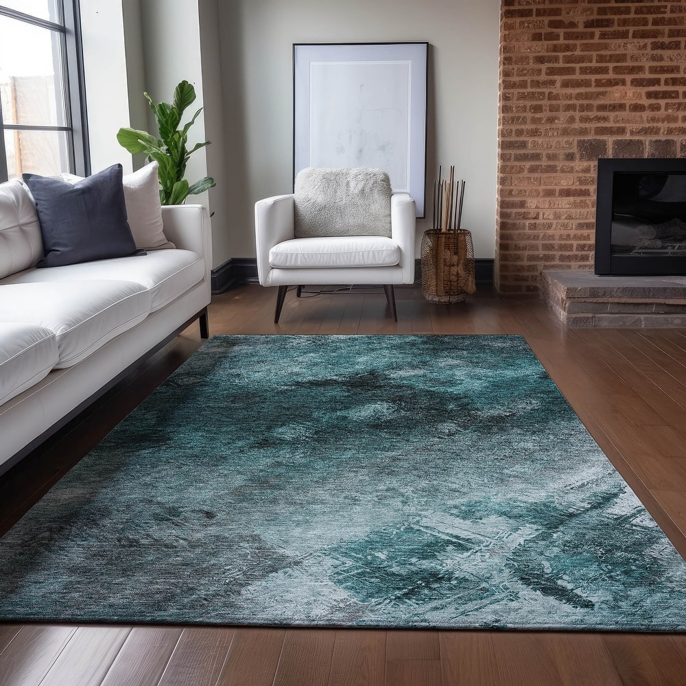 Machine Washable Indoor/ Outdoor Chantille Abstract Watercolor Rug