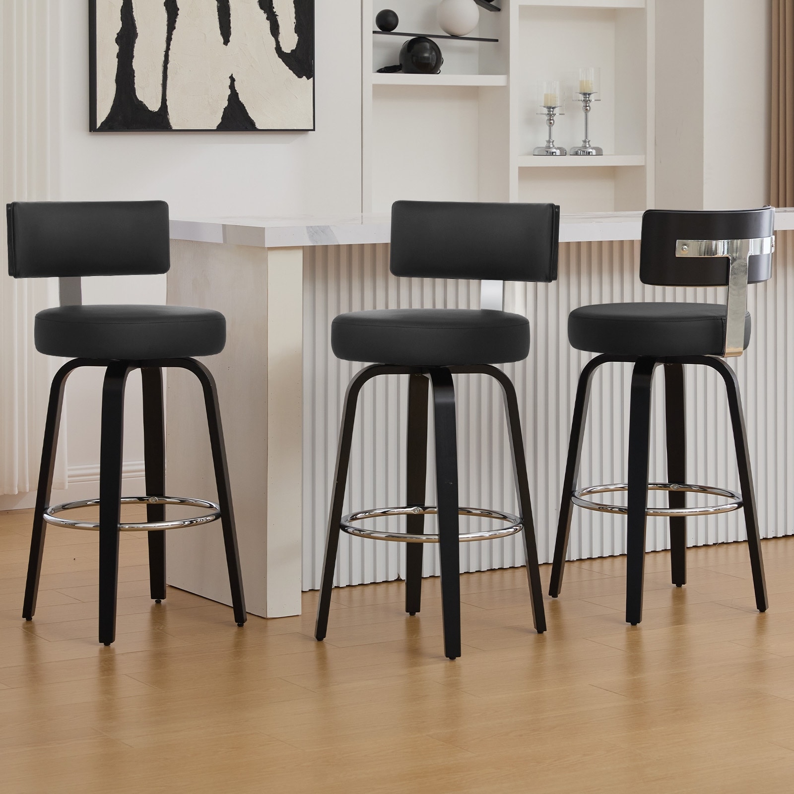 Upholstered Swivel Counter/ Bar Stools with T-Shaped Backrest