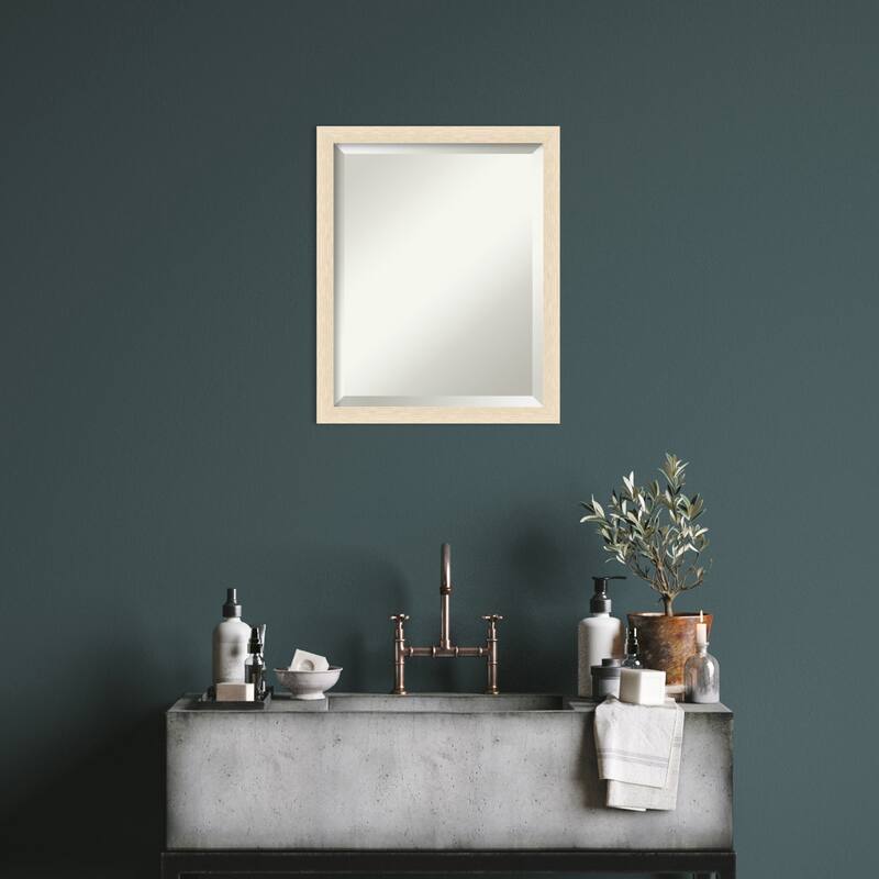 Woodgrain Stripe Beveled Wood Framed Wall Mirror