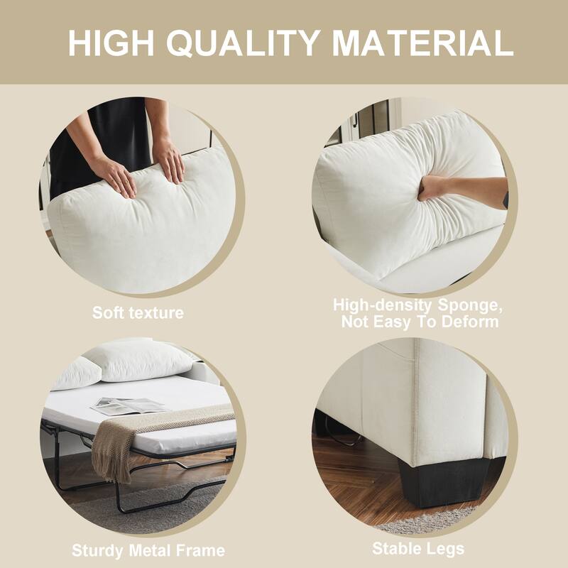 Pull-Out Queen Sofa Bed 73.63" with Memory Foam Mattress, Cup Holders, USB Ports, and Storage Pockets for Small Spaces