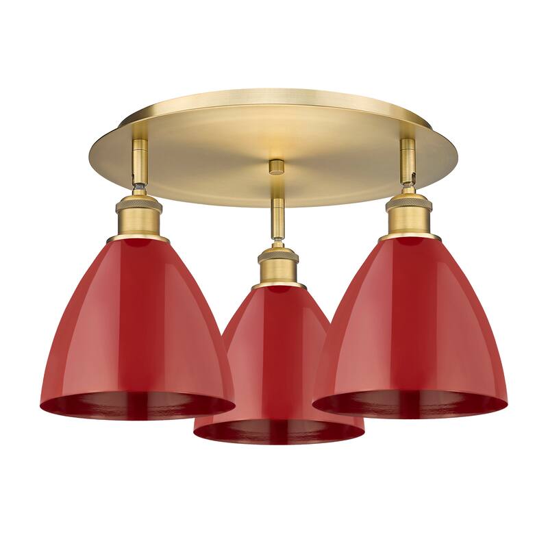 Innovations Lighting Ballston - 3 Light 19" Flush Mount - Brushed Brass/Red