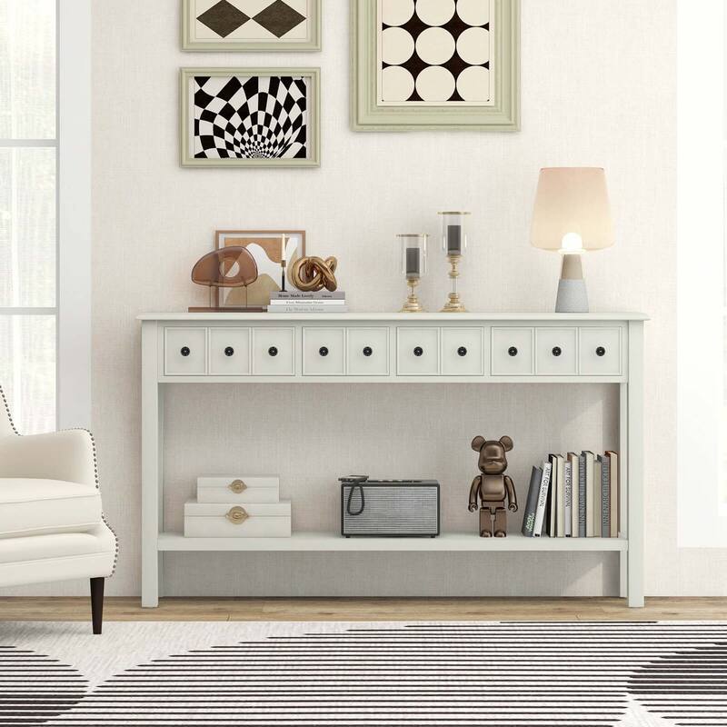 Costway 60" Console Table Retro Entryway Sofa Table with 4 Drawers & - See Details