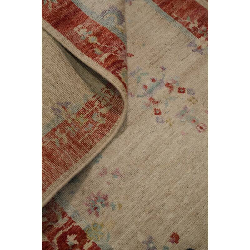 Hand Knotted Oriental 100% Wool Carpet Traditional Floral Beige & Ivories Art Deco Area Rug - 6' 1'' X 2' 7''
