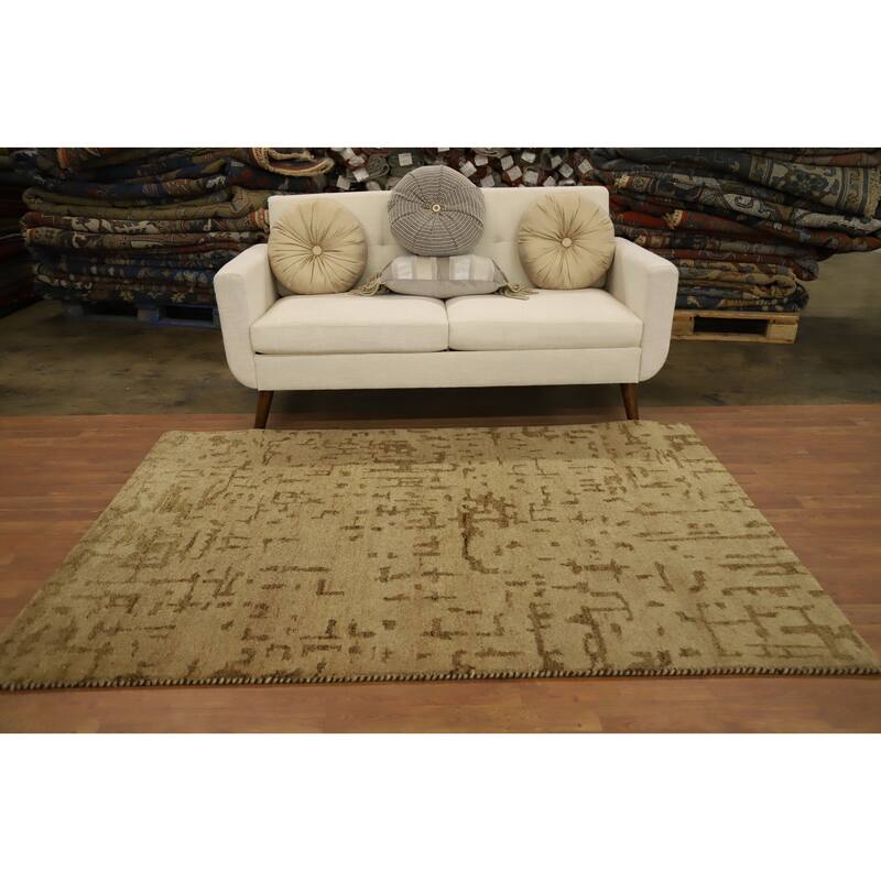 Hand Knotted Oriental 100% Wool Carpet Modern Modern Beige & Ivories Gabbeh Area Rug - 6' 6'' X 4' 8''