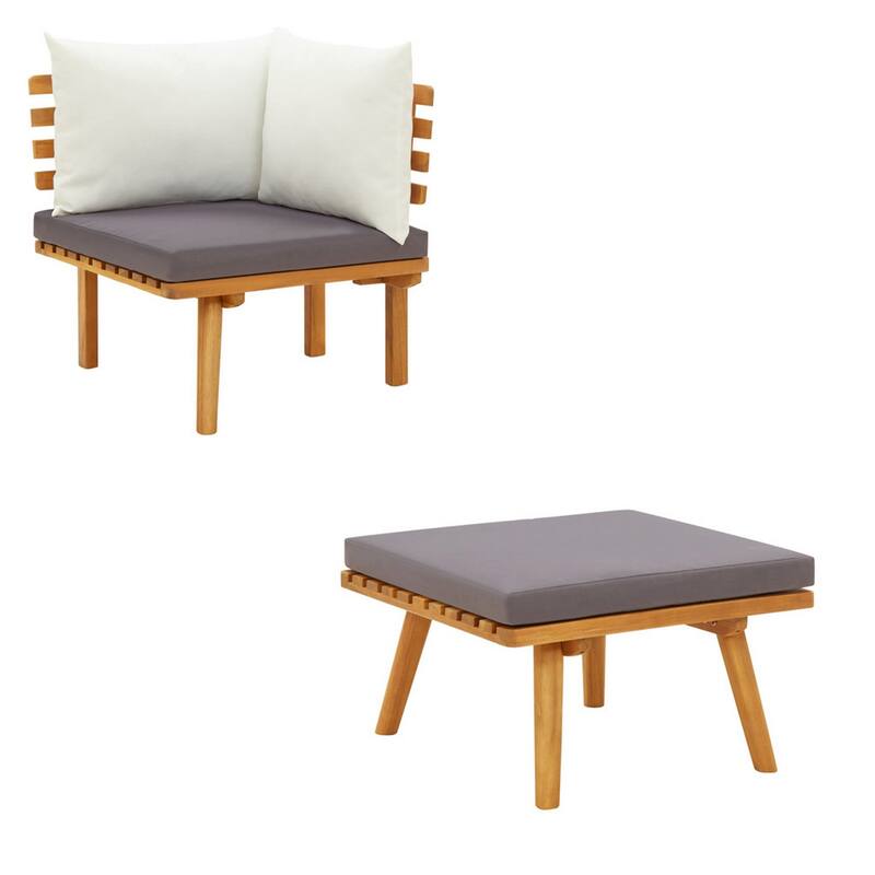 Roma 8pc Outdoor Modular Corner Sofa Set, Coffee Table, Acacia Wood