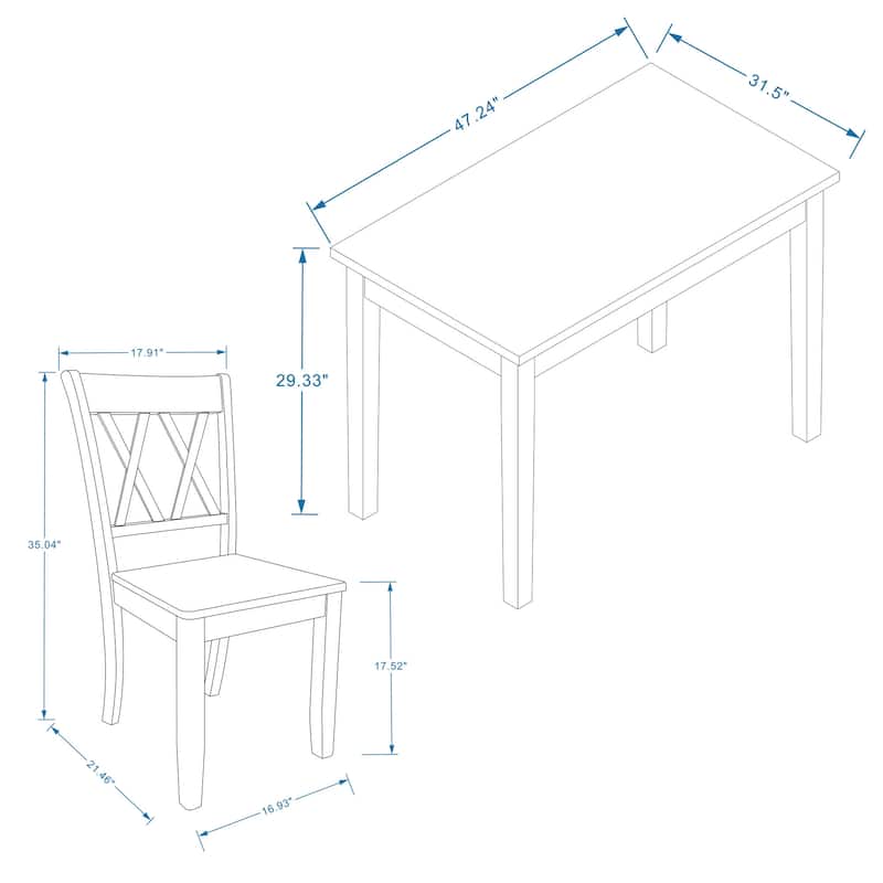 3-Piece Dining Set, 48" Rectangle Wood Table and Double X-Back Chairs