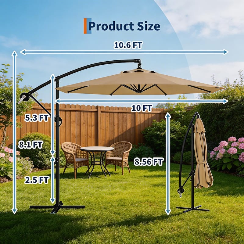 10 ft Offset Patio Umbrella, with with Easy Lift & Tilt Adjustment
