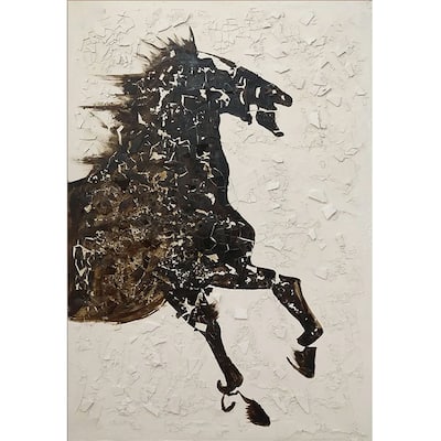 Hand Painted Galloping Horse Neutral Tones Textured Canvas Wall Art