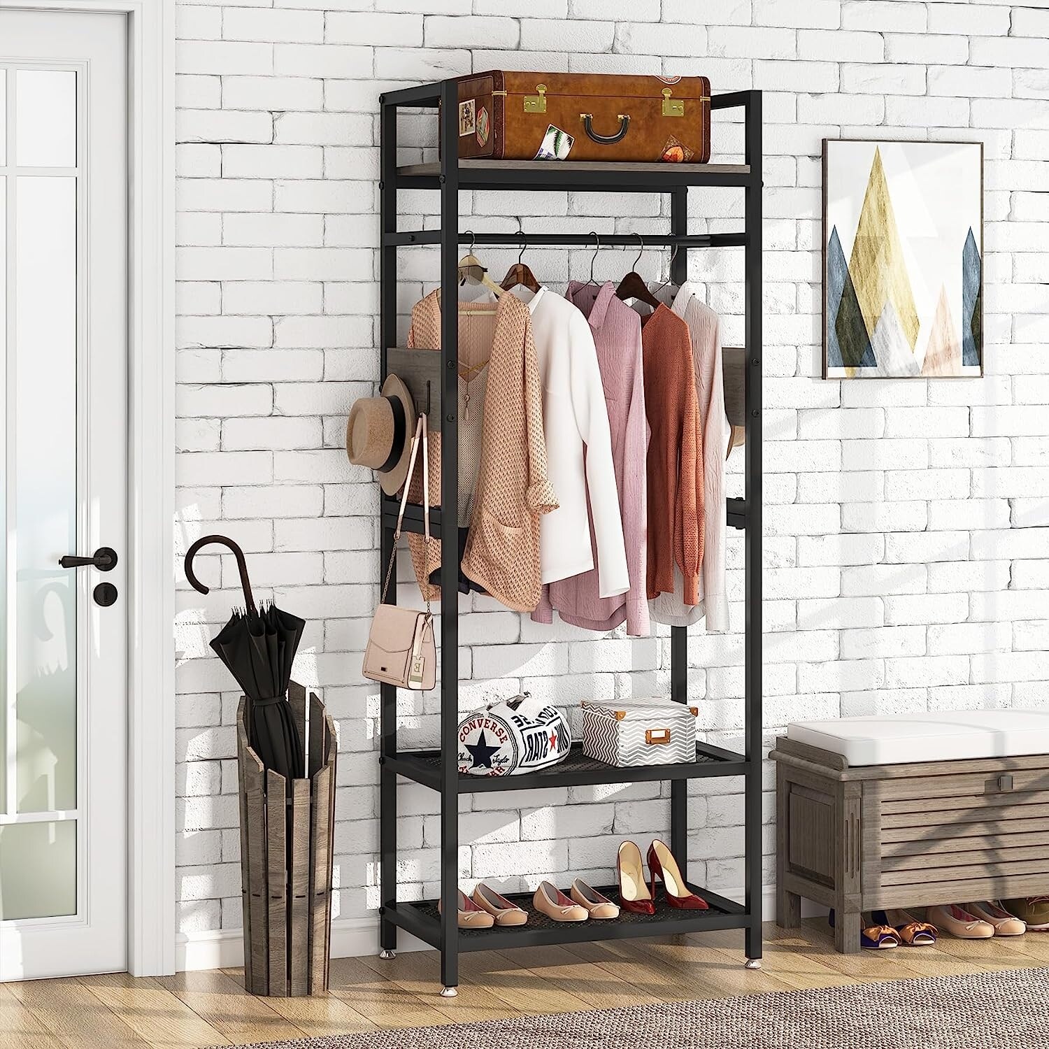 https://ak1.ostkcdn.com/images/products/is/images/direct/0c24b4d7e6370ee7689f746260a0aa3444a8be7b/Industrial-Clothing-rack-with-shelves%2C-Small-Clothes-rack-Hall-Tree%2Cfreestanding-closet-organizer.jpg