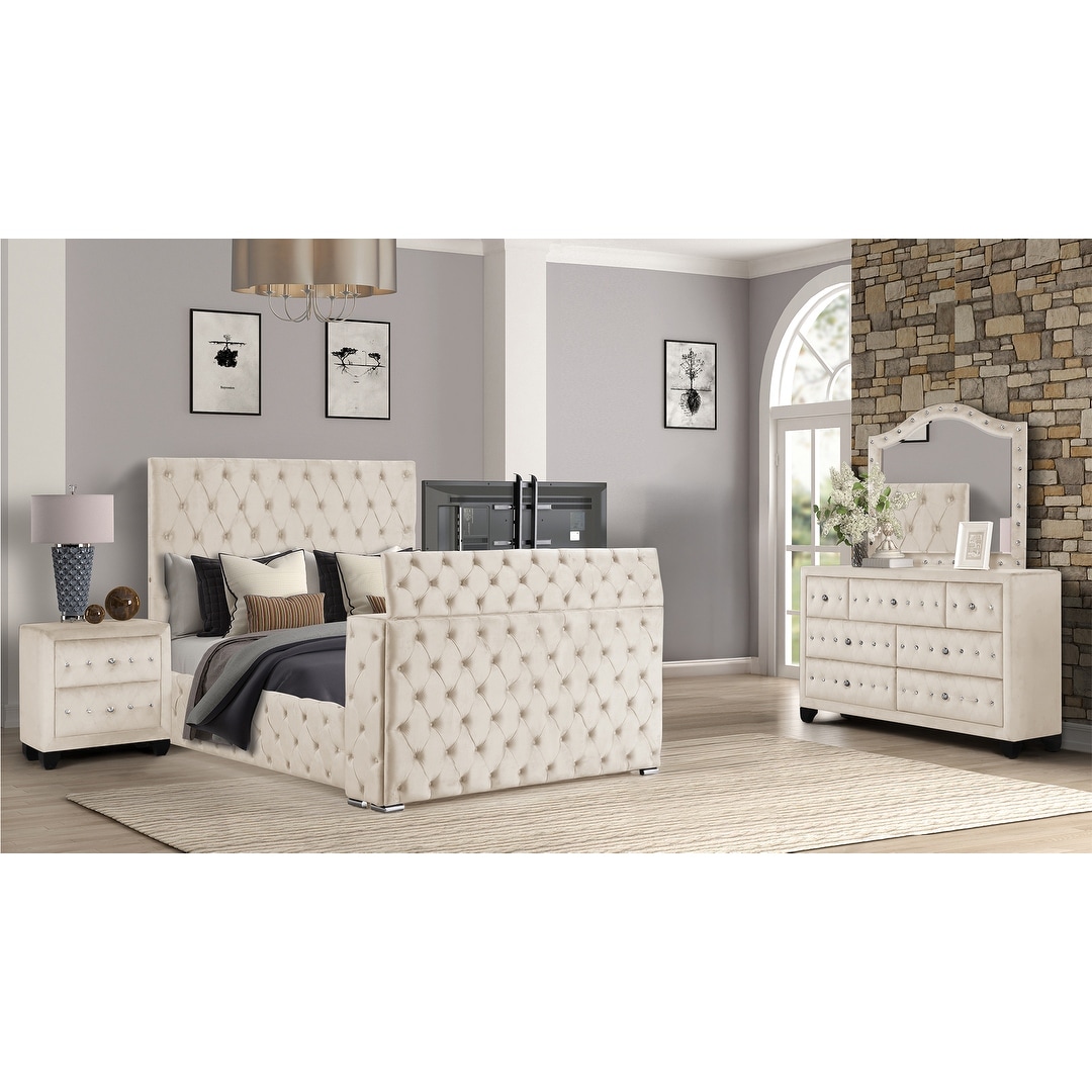 Encore King / Queen 4PC / 5PCS Bedroom Set in Beige / Black / Gray
