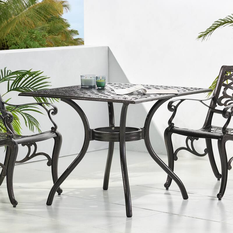 Roomfitters Outdoor Square Dining Table Cast Aluminum Patio Bistro Table with Decorative Lattice Top, Bronze - Bronze