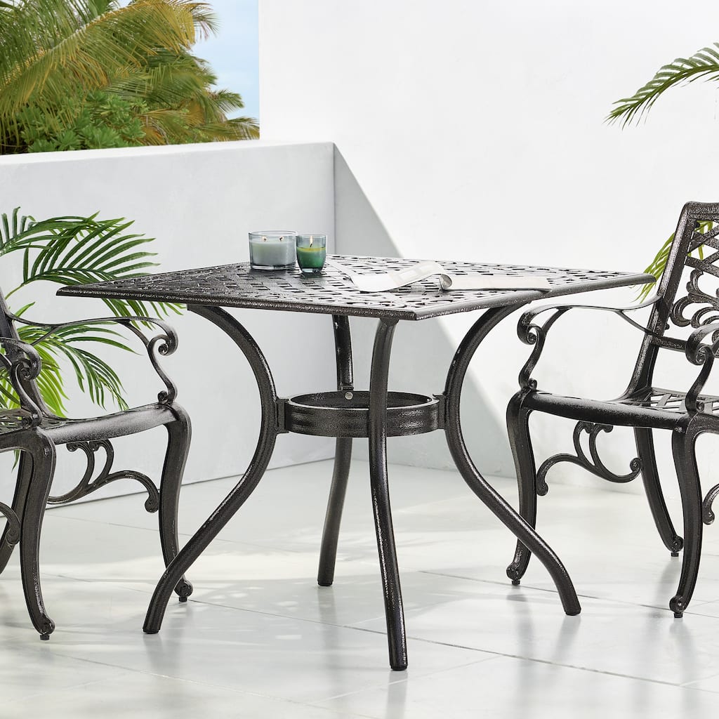 Roomfitters Outdoor Square Dining Table Cast Aluminum Patio Bistro Table with Decorative Lattice Top, Bronze