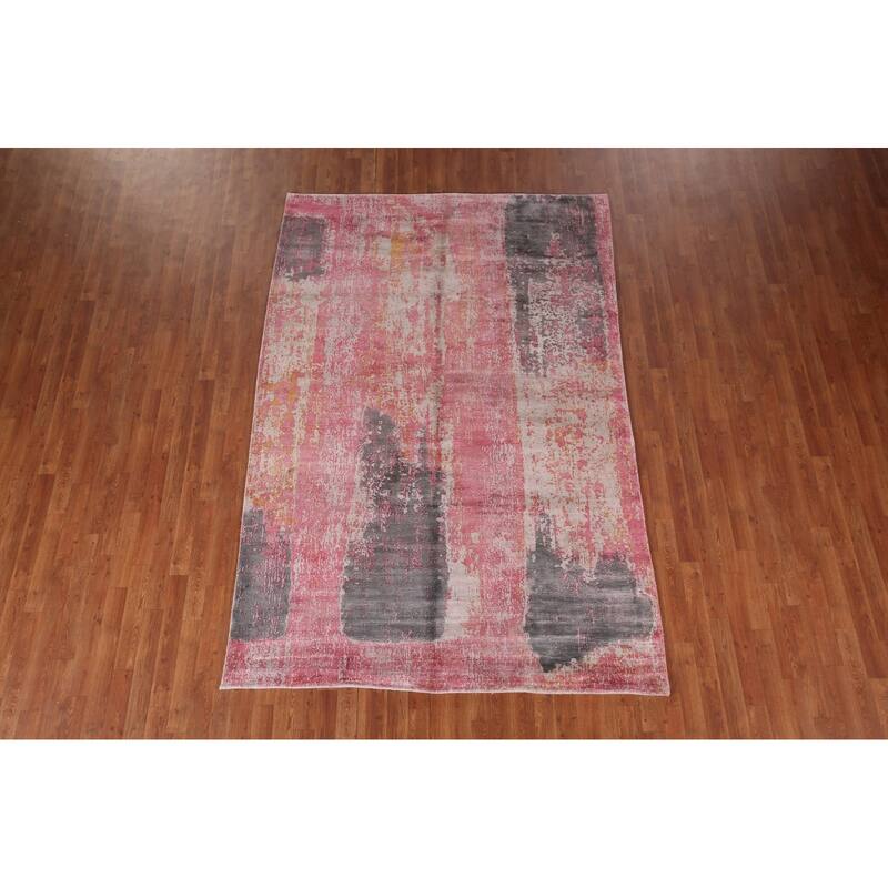 Contemporary Abstract Indian Area Rug Hand-Knotted Modern Wool Carpet - 5'11"x 8'11"