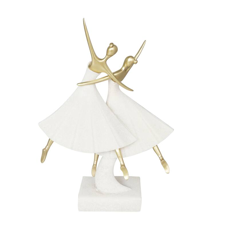 Cream Polystone Ballet Dancer Decorative Sculpture with Gold Accents
