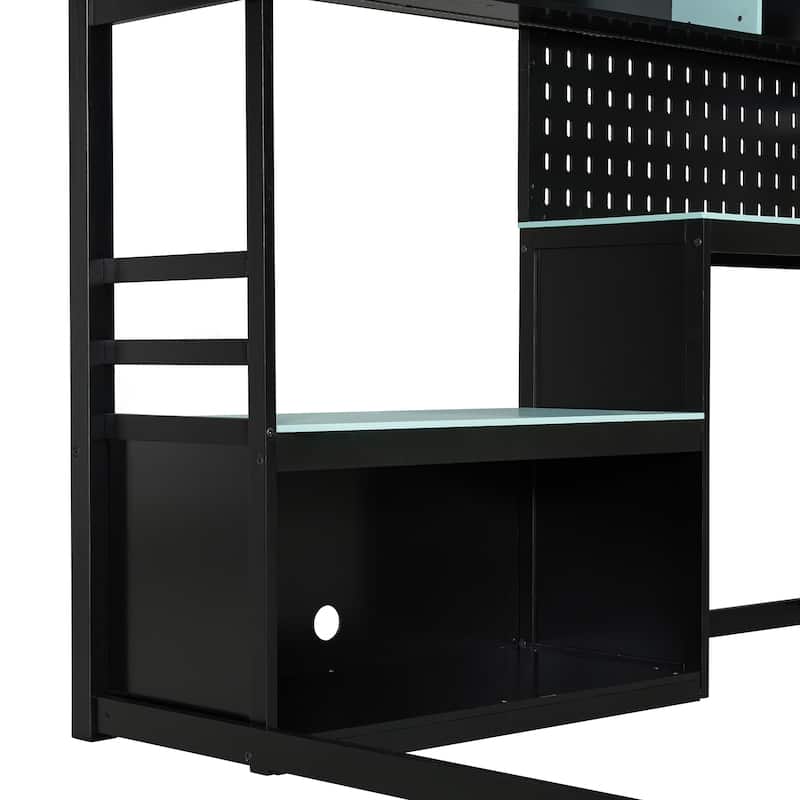 E-Sport Elite Full Size Loft Bed with RGB Lighting, Charging Station & Gaming Desk Hub by Harper&Bright Designs