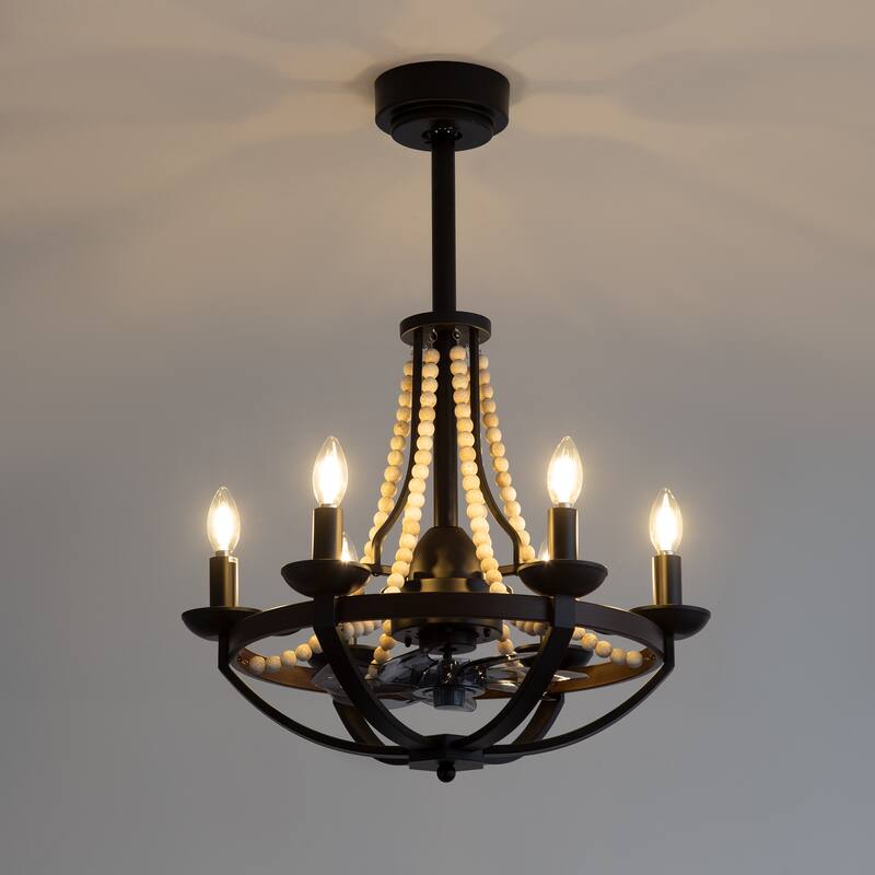 22-Inch Farmhouse 7-Blade Beaded Chandelier Ceiling Fan with Light and Remote