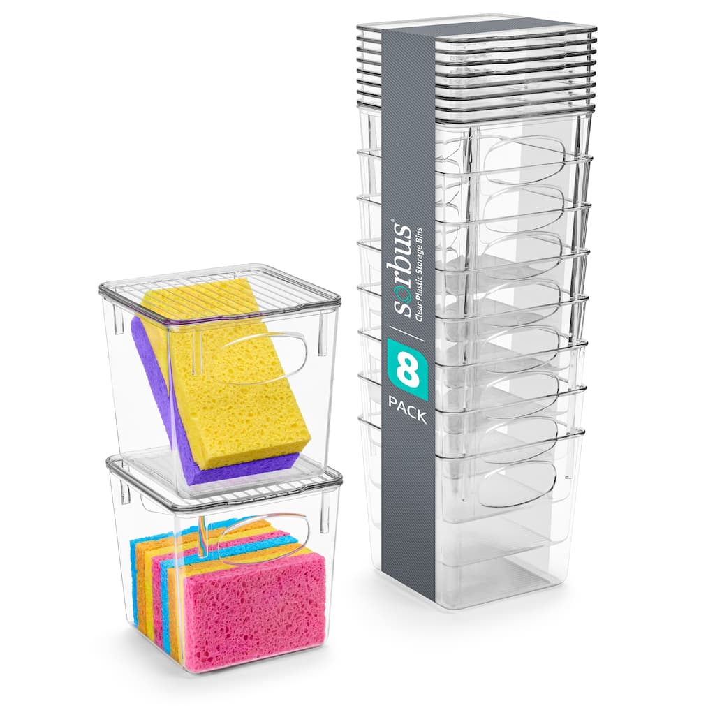 Sorbus Small Plastic Clear Storage Bins for Kitchen, Pantry, Fridge, Cabinet, Refrigerator - (8 Pack)