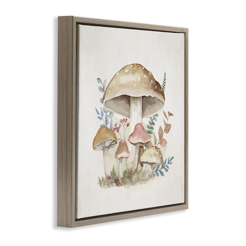 Stupell Neutral Cottage Mushrooms Framed Floater Canvas Wall Art Design By Mollie B.