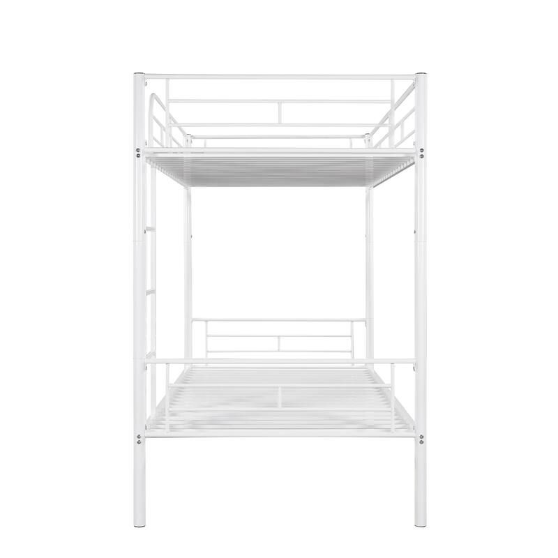 White Twin Over Twin Metal Bunk Bed with Sturdy Steel Frame and Space-Saving Design