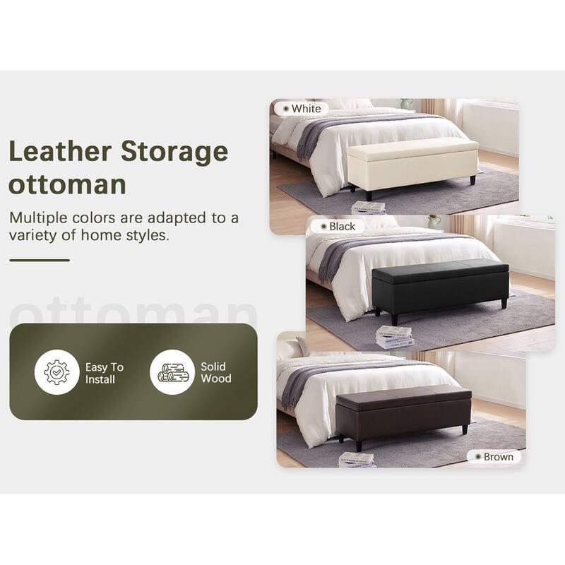 50.3" x 17.50" x 18" Upholstered Rectangular Storage Ottoman-Faux Leather