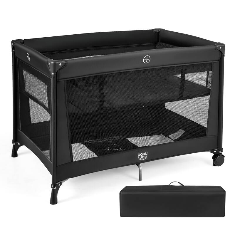 Gymax Portable Baby Playard w/Soft Mattress Breathable Mesh Sides - Black