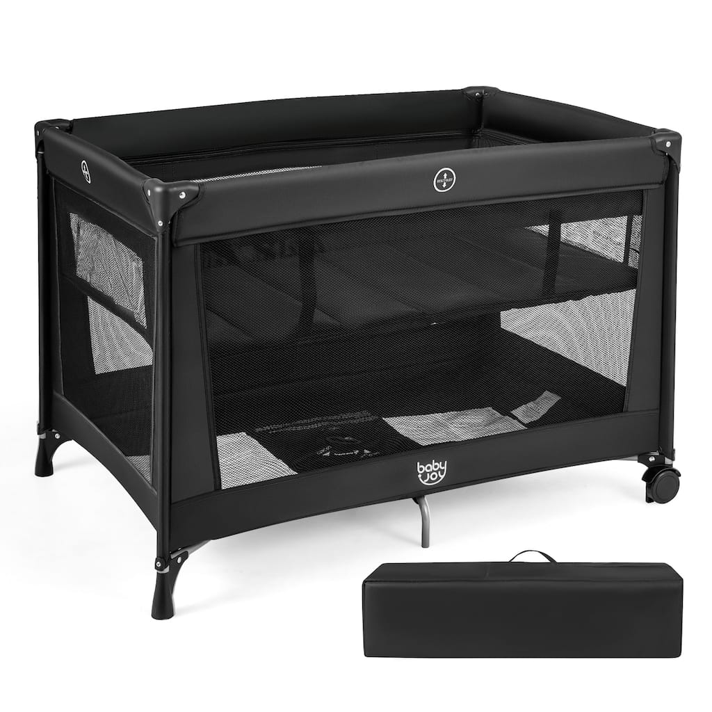 Gymax Portable Baby Playard w/Soft Mattress Breathable Mesh Sides