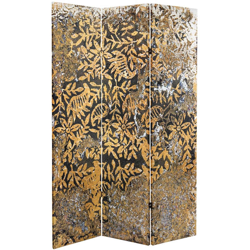 6 ft. Tall Flowering Gold Canvas Room Divider