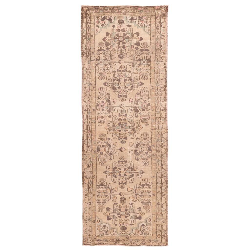 ECARPETGALLERY Hand-knotted Antalya Vintage Tan Wool Rug - 3'2 x 9'6