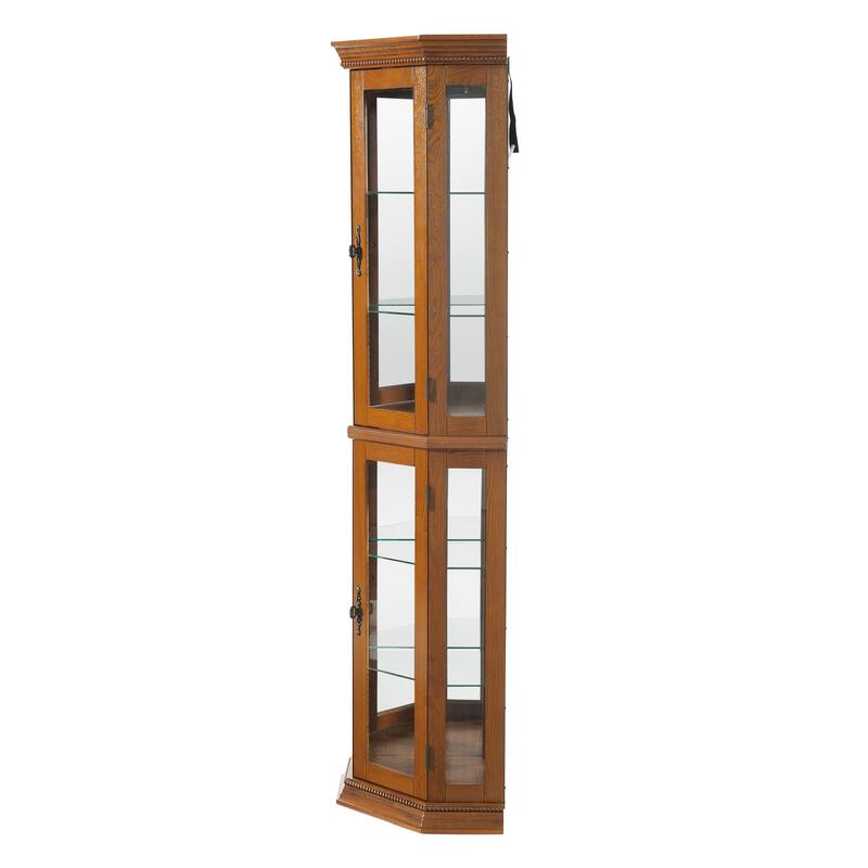 Corner Curio Cabinet with Lights, Adjustable Tempered Glass Shelves, Mirrored Back, Display Cabinet