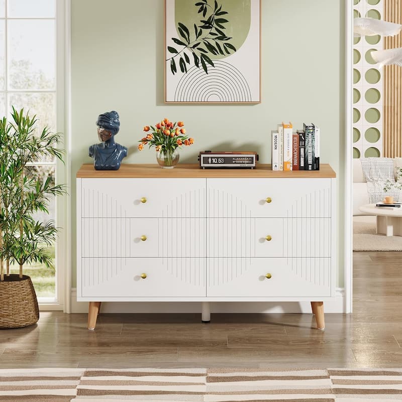 47 inches Modern White Dresser 6 Drawer Dresser for Bedroom