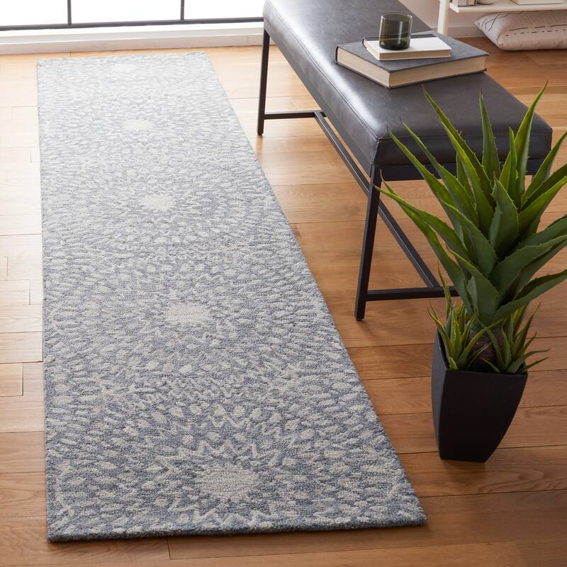 SAFAVIEH Handmade Metro Duyen Wool Rug - 2'3" x 9' Runner - Ivory/Dark Grey