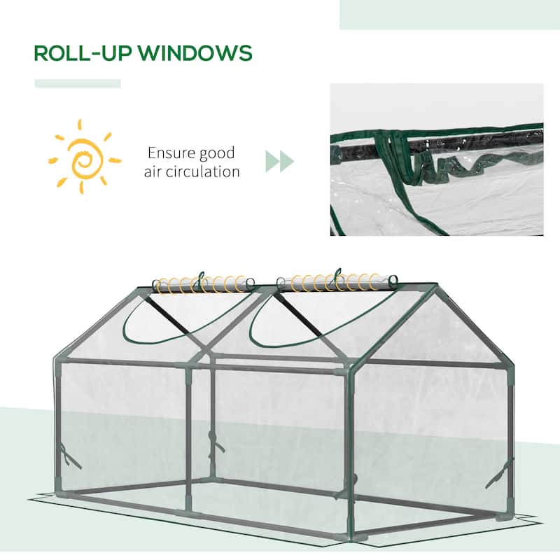 Outsunny 4' x 2' x 2' Portable Mini Greenhouse, Small Greenhouse with PVC Cover, Roll-up Zippered Windows for Indoor