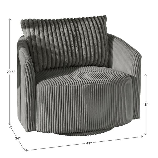 dimension image slide 1 of 2, Sligo Oversized Wale Corduroy Swivel Accent Chair with Furry Channel Pillow and Ottoman by iNSPIRE Q Bold