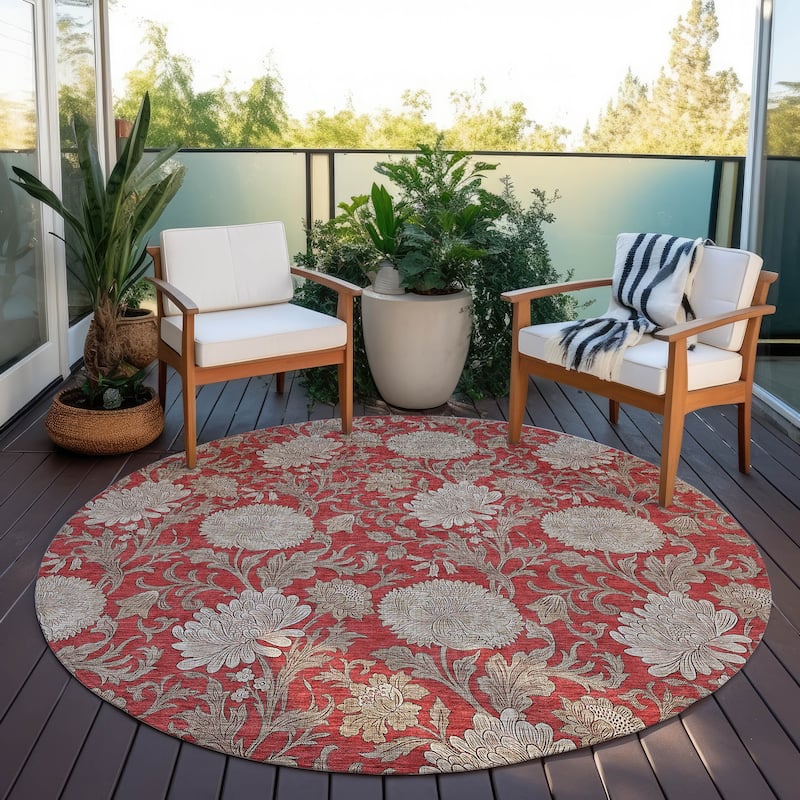 Machine Washable Indoor/ Outdoor Chantille Floral Rug
