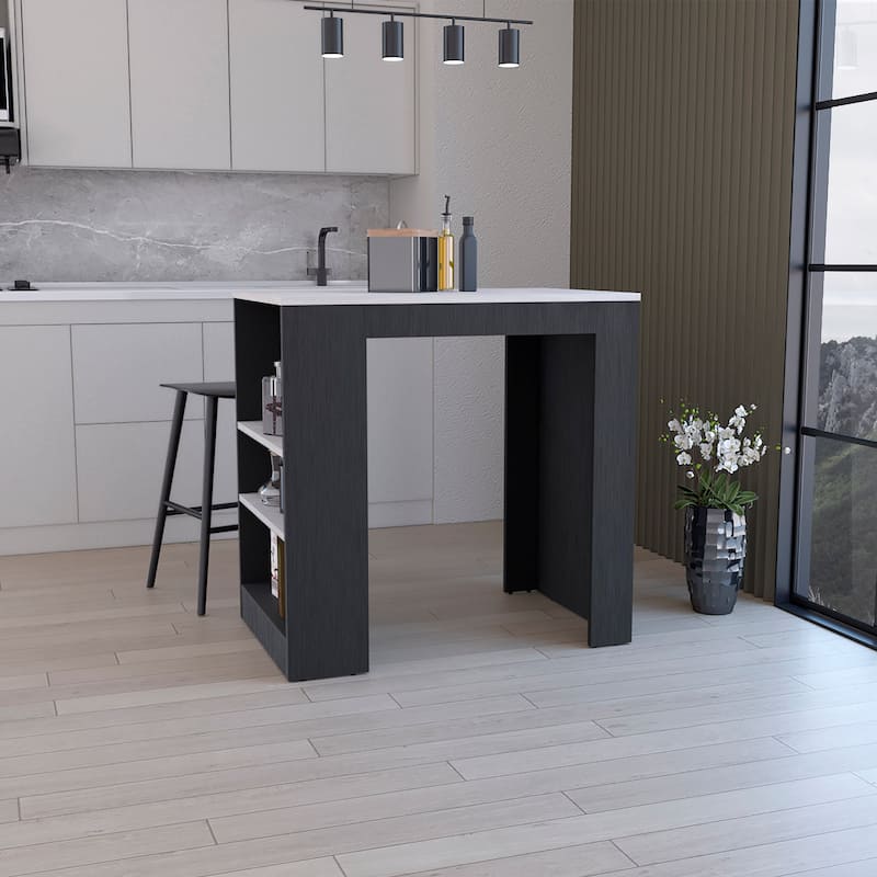 Kitchen Bar Table with Open Storage Shelves, Durable Construction, and Compact Design for Small Spaces and Dining Areas - Multi