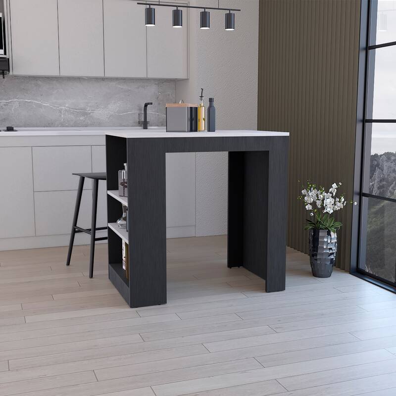 Kitchen Island, Kitchen Bar Table 36" H, with 3-Side Shelves