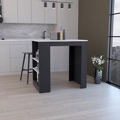 Kitchen Island, Kitchen Bar Table 36" H, with 3-Side Shelves