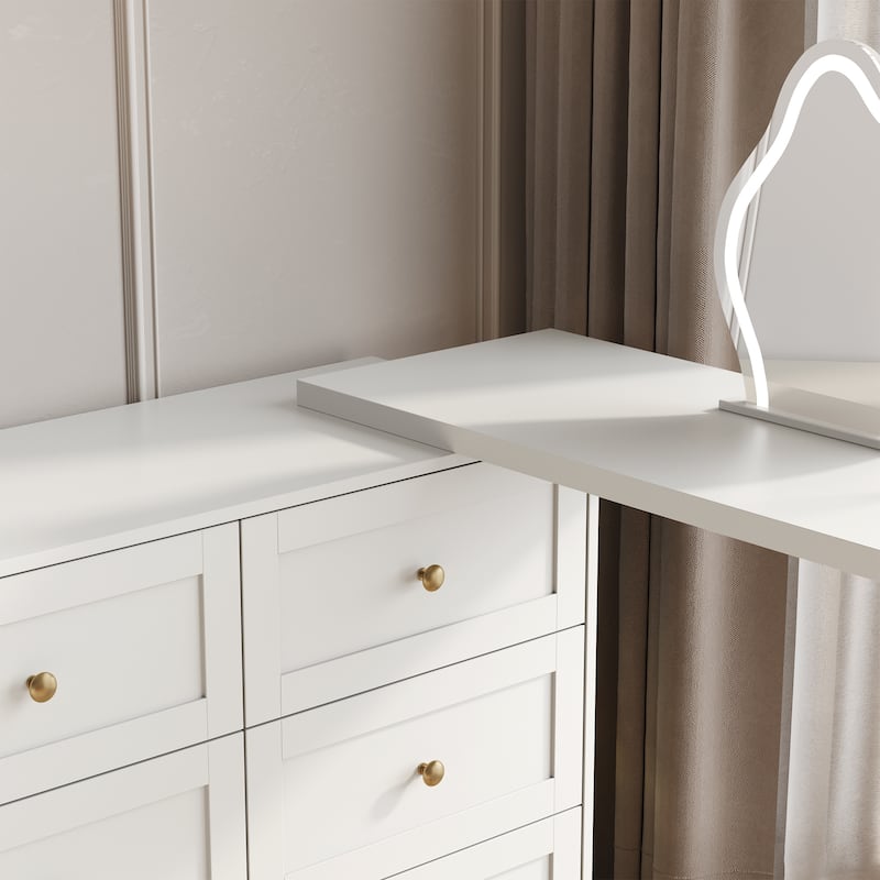 Extendable Makeup Vanity Desk with 6 Drawers