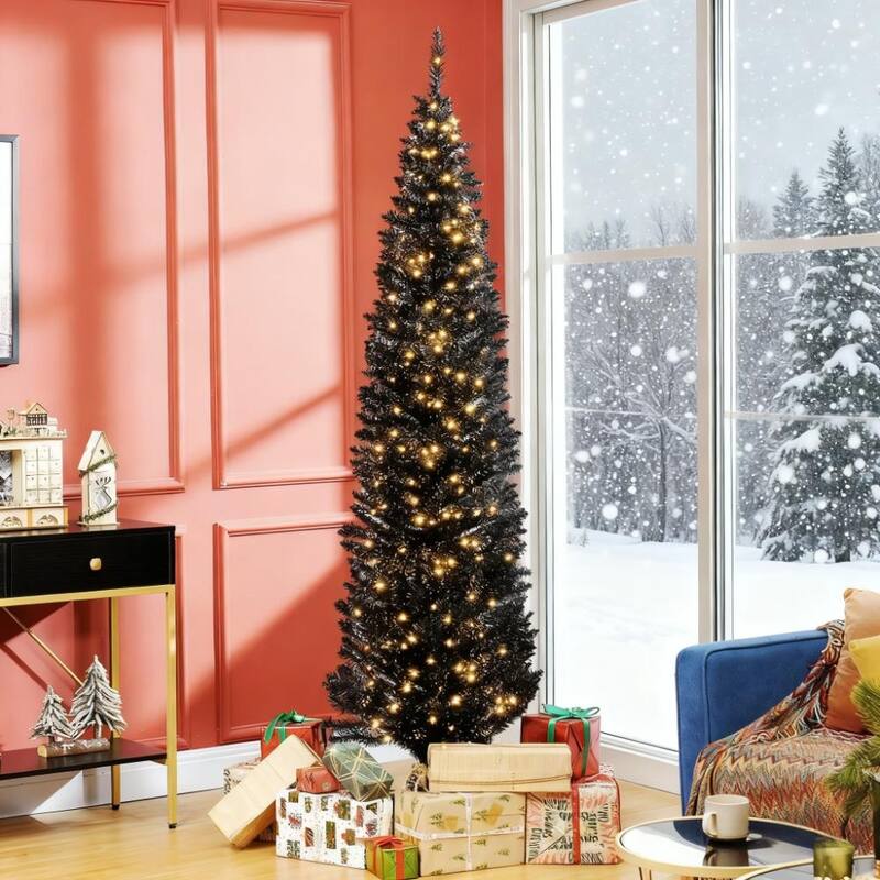 7ft Pencil Christmas Tree ,black - Black