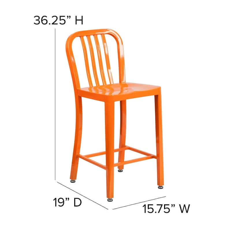 24'' High Metal Indoor-Outdoor Counter Height Stool with Vertical Slat Back