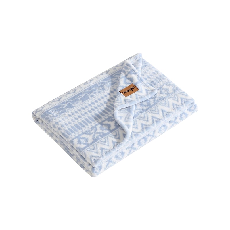Wrangler Printed Ultra Soft Plush Fleece Throw Blanket - Western Horse Stripe Blue