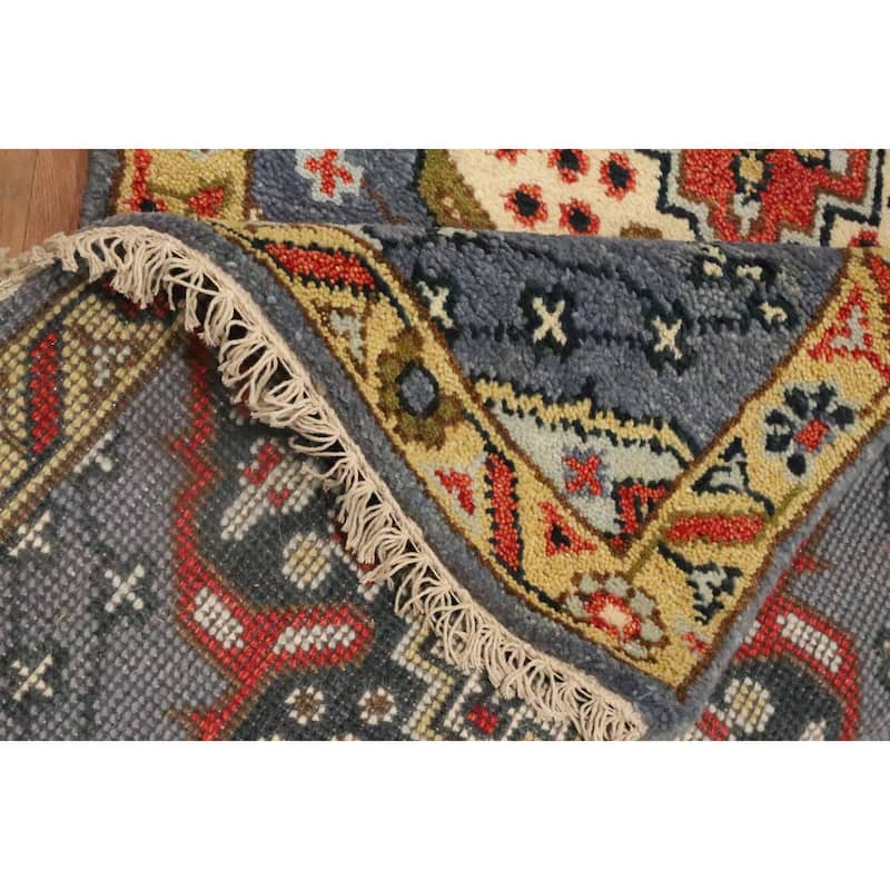 Hand Knotted Oriental 100% Wool Carpet Traditional Geometric Greys & Charcoal Kazak Runner Rug - 9' 9'' X 2' 7''