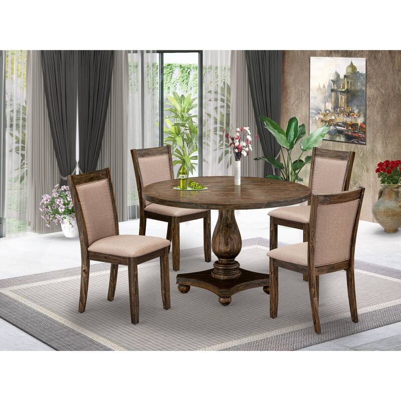 East West Furniture Kitchen Table Set- a Dining Table & Dark Khaki Linen Fabric Chairs, Distressed Jacobean (Pieces Option) - I2MZ5-716